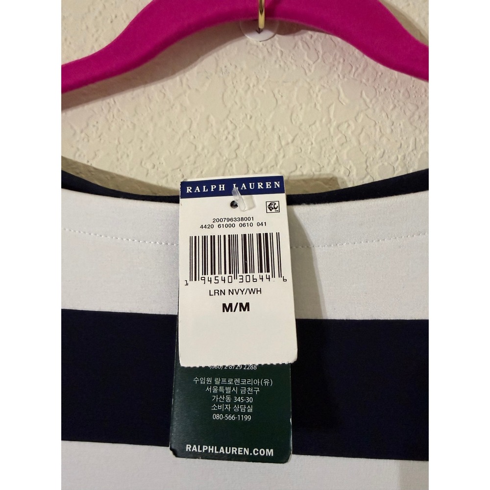 Lauren Ralph Lauren Navy White Striped Boat Neck Tie Sleeve Shift Dress M Sailor - Picture 3 of 7